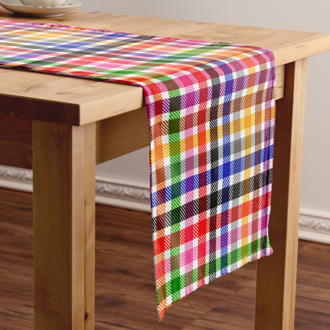 White Colourful Twill Plaid Tartan Design  Short Table Runner (Creator Uploaded)