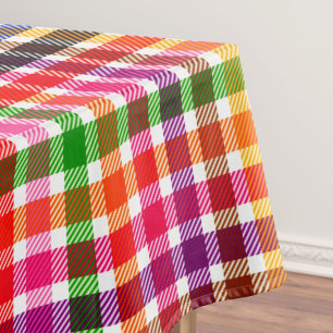 White Colourful Twill Plaid Tartan Design Tablecloth
