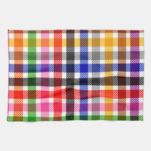 White Colourful Twill Plaid Tartan Design  Tea Towel