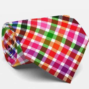 White Colourful Twill Plaid Tartan Design Tie