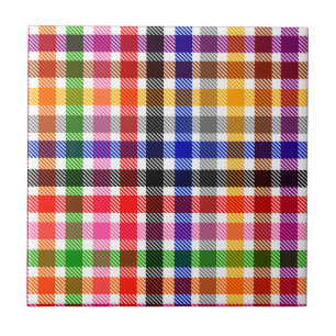 White Colourful Twill Plaid Tartan Design Tile