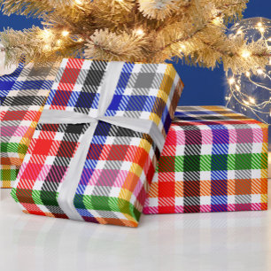 White Colourful Twill Plaid Tartan Design  Wrapping Paper