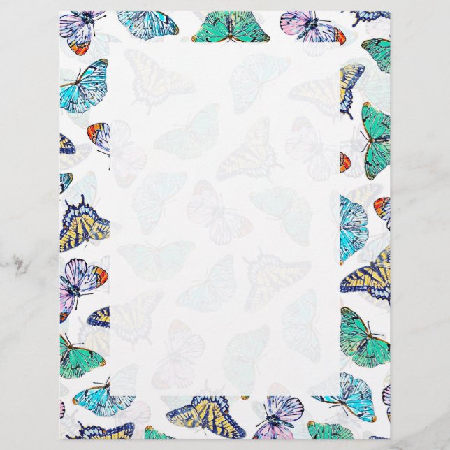 White Colourful Watercolor Butterflies Custom Letterhead (Front)