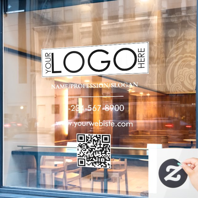 White Company Logo Storefront QR Code Contact Info Window Cling (Cafe Window)