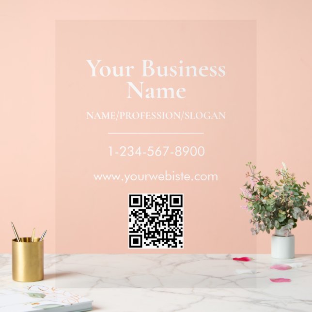 White Company Name Storefront QR Code Contact Info Acrylic Sign (Wedding)