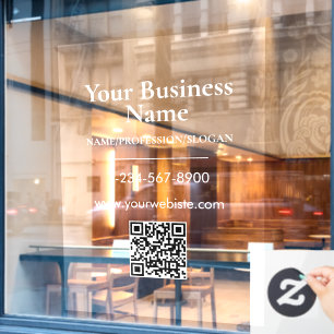 White Company Name Storefront QR Code Contact Info Window Cling