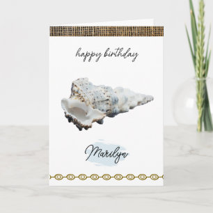 White Conch Seashell with Name Birthday Card