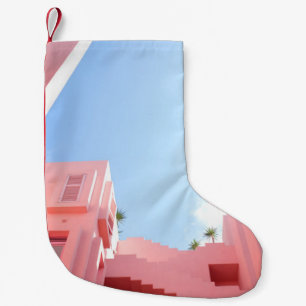 White concrete building small christmas stocking