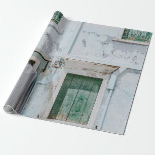 WHITE CONCRETE BUILDING WITH THREE GREEN WINDOWS A WRAPPING PAPER