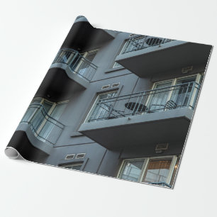 WHITE CONCRETE BUILDING WITH WHITE METAL RAILINGS WRAPPING PAPER