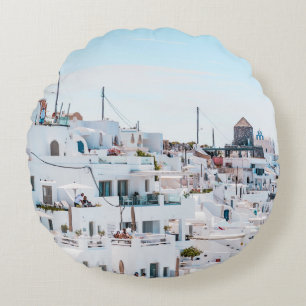 White concrete houses under blue sky at daytime round cushion