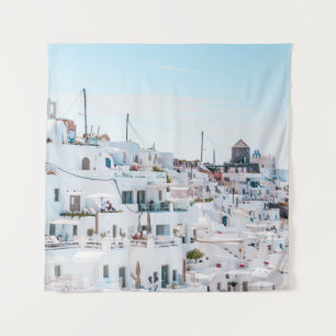 White concrete houses under blue sky at daytime tapestry