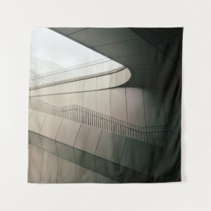 WHITE CONCRETE STAIRS WITH GRAY METAL RAILINGS TAPESTRY