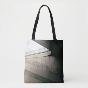 WHITE CONCRETE STAIRS WITH GRAY METAL RAILINGS TOTE BAG