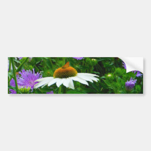 White Cone flower, purple flowers and moth Bumper Sticker