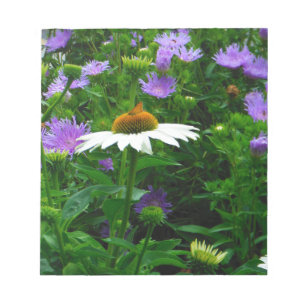 White Cone flower, purple flowers and moth Notepad