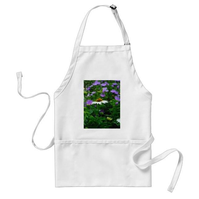 White Cone flower, purple flowers and moth Standard Apron (Front)