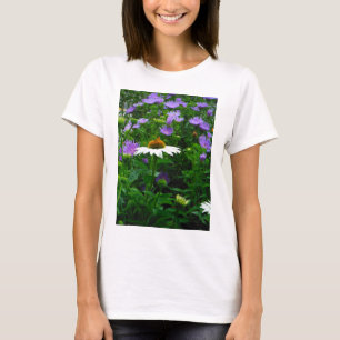 White Cone flower, purple flowers and moth T-Shirt