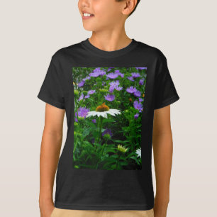 White Cone flower, purple flowers and moth T-Shirt