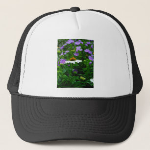 White Cone flower, purple flowers and moth Trucker Hat
