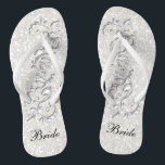 White Confetti Glitter & White Metallic | Bride Flip Flops<br><div class="desc">Bridal Party Flip Flop Shoes ready for you to personalise. If need be... you can start fresh with your own text, text colour and font choices with the Zazzle design tool area. ✔Note: Not all template areas need changed. 📌If you need further customisation, please click the "Click to Customise further"...</div>