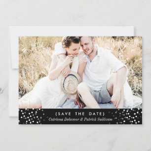 WHITE CONFETTI PHOTO SAVE THE DATE ANNOUNCEMENT