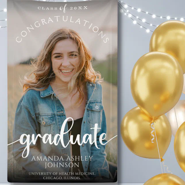 White Congratulations Graduate Photo Graduation Banner | Zazzle