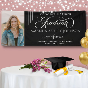 White Congratulations Photo Black Graduation Banner