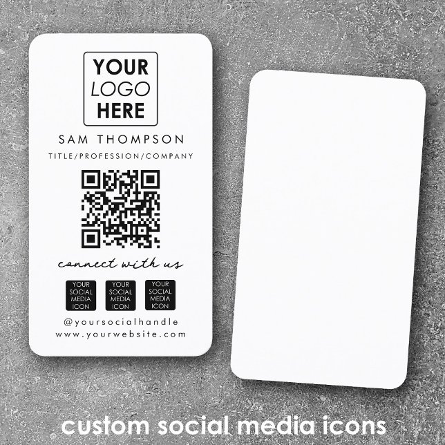 White Connect with Us Social Media QR Code Logo Business Card (White Connect with Us Social Media QR Code Logo Business Card)