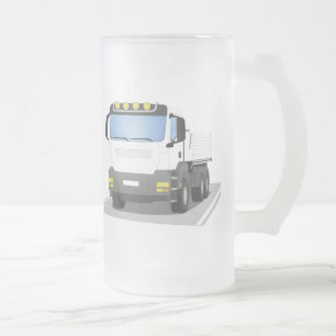White construction sites trucks frosted glass beer mug