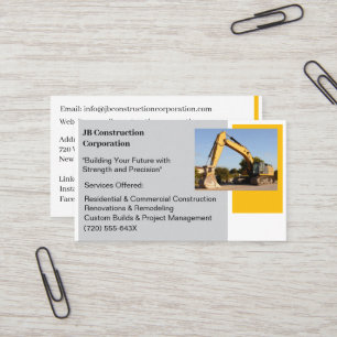White  Contractor Yellow Construction  Bulldozer  Business Card