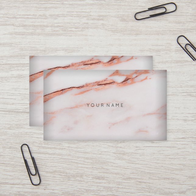 White Copper Rose Marble Vip Abstract Minimal Vip Business Card (Front/Back In Situ)
