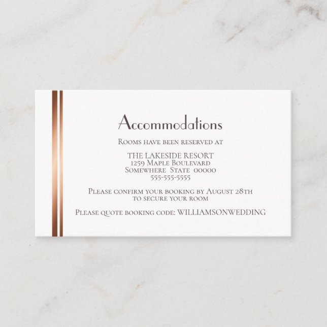 White Copper Wedding Accommodations Enclosure Card (Front)