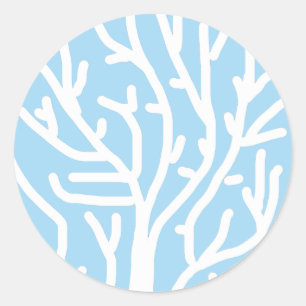 White coral eco ocean blue and white classic round sticker