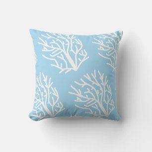 White coral eco ocean blue and white cushion