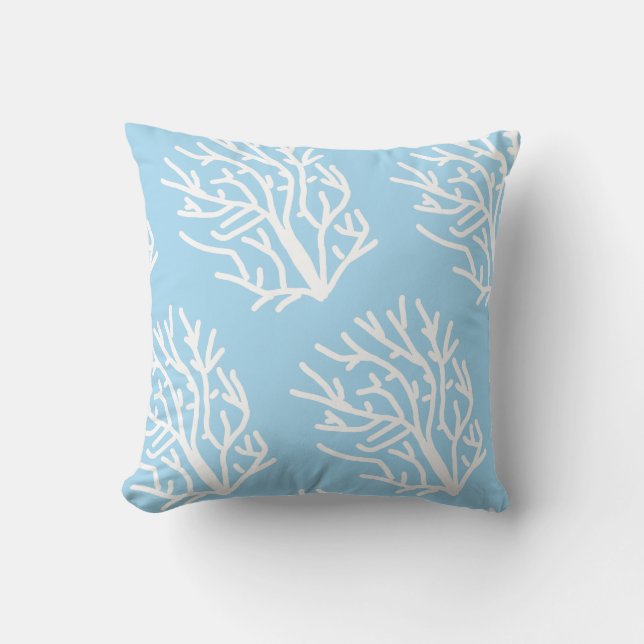 White coral eco ocean blue and white cushion (Front)