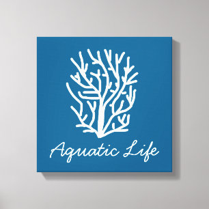White coral on blue aquatic life canvas print
