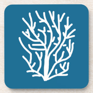 White coral on blue aquatic life coaster