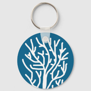 White coral on blue aquatic life key ring