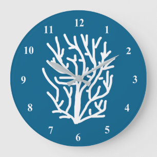 White coral on blue aquatic life large clock