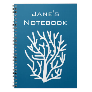 White coral on blue aquatic life notebook