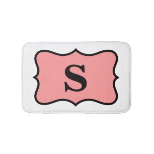 White Coral Orange Monogram Initial Home Decor Bath Mat