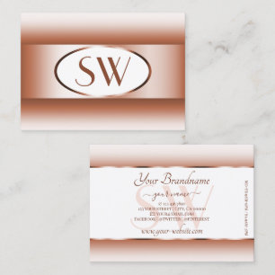 White Coral Shimmery Gradient Oval Frame Initials Business Card