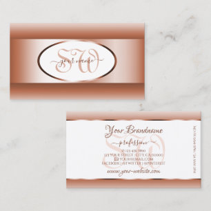 White Coral Shimmery Gradient Oval Frame Monogram  Business Card
