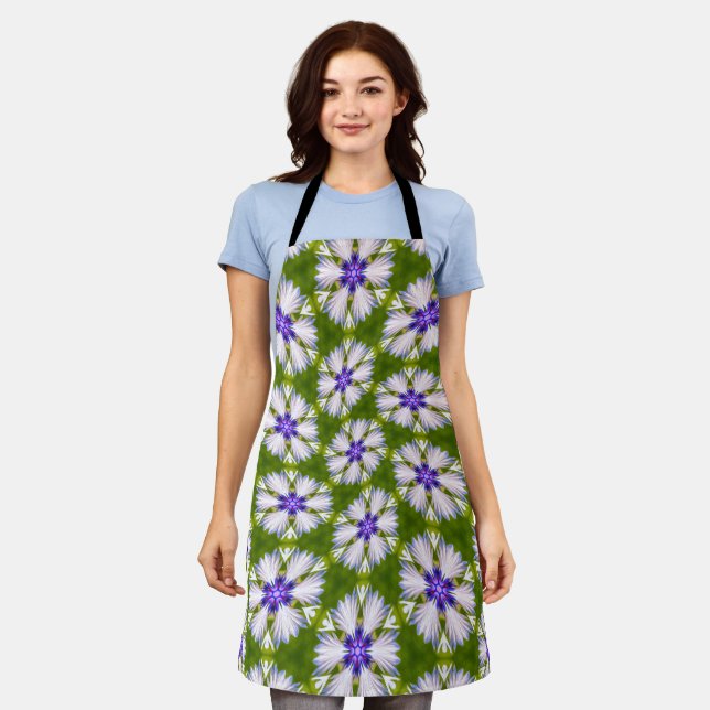 White Cornflowers Pattern Apron (Worn)