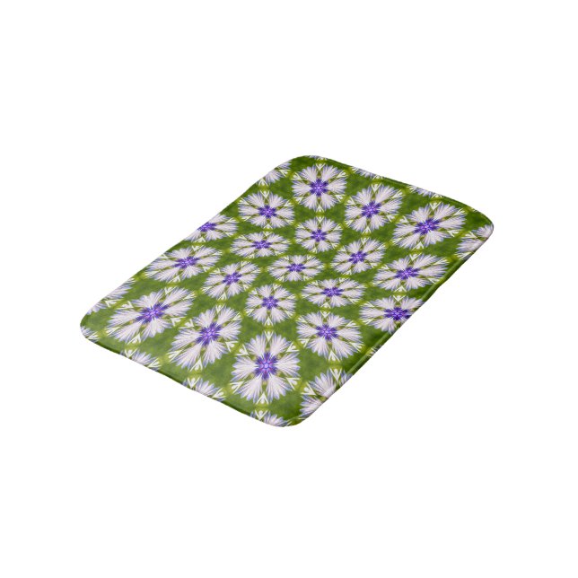 White Cornflowers Pattern Bath Mat (Angled)
