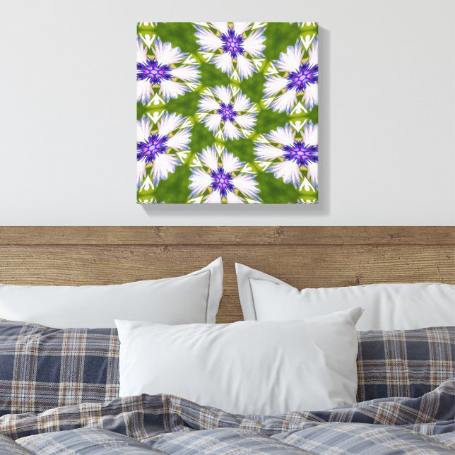 White Cornflowers Pattern Canvas Print (Insitu(Bedroom))