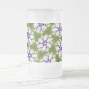 White Cornflowers Pattern Frosted Glass Beer Mug