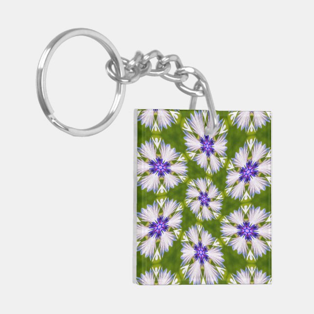 White Cornflowers Pattern Key Ring (Front Left)