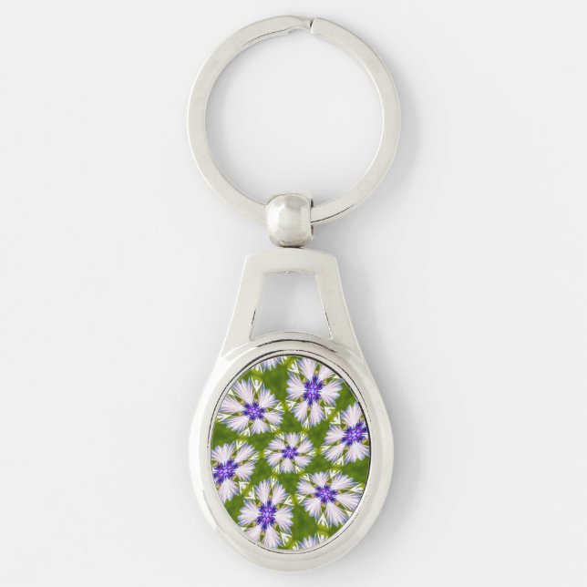 White Cornflowers Pattern Key Ring (Front)